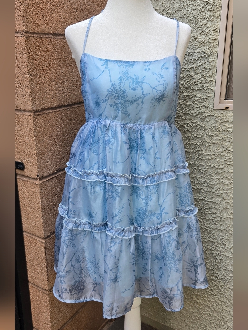 Altar'd State Light Blue Floral Satin Tiered Sundress